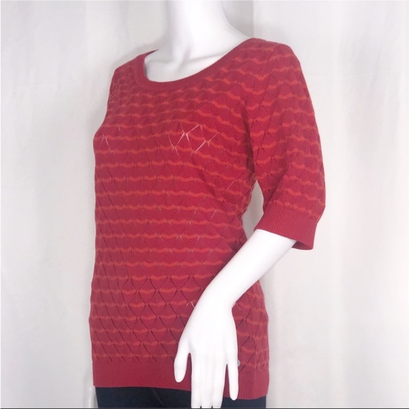 4 Funky Flavours Red & Orange Stripes Scoop Neck Open Knit Diamond Sweater SzXS - Picture 2 of 16
